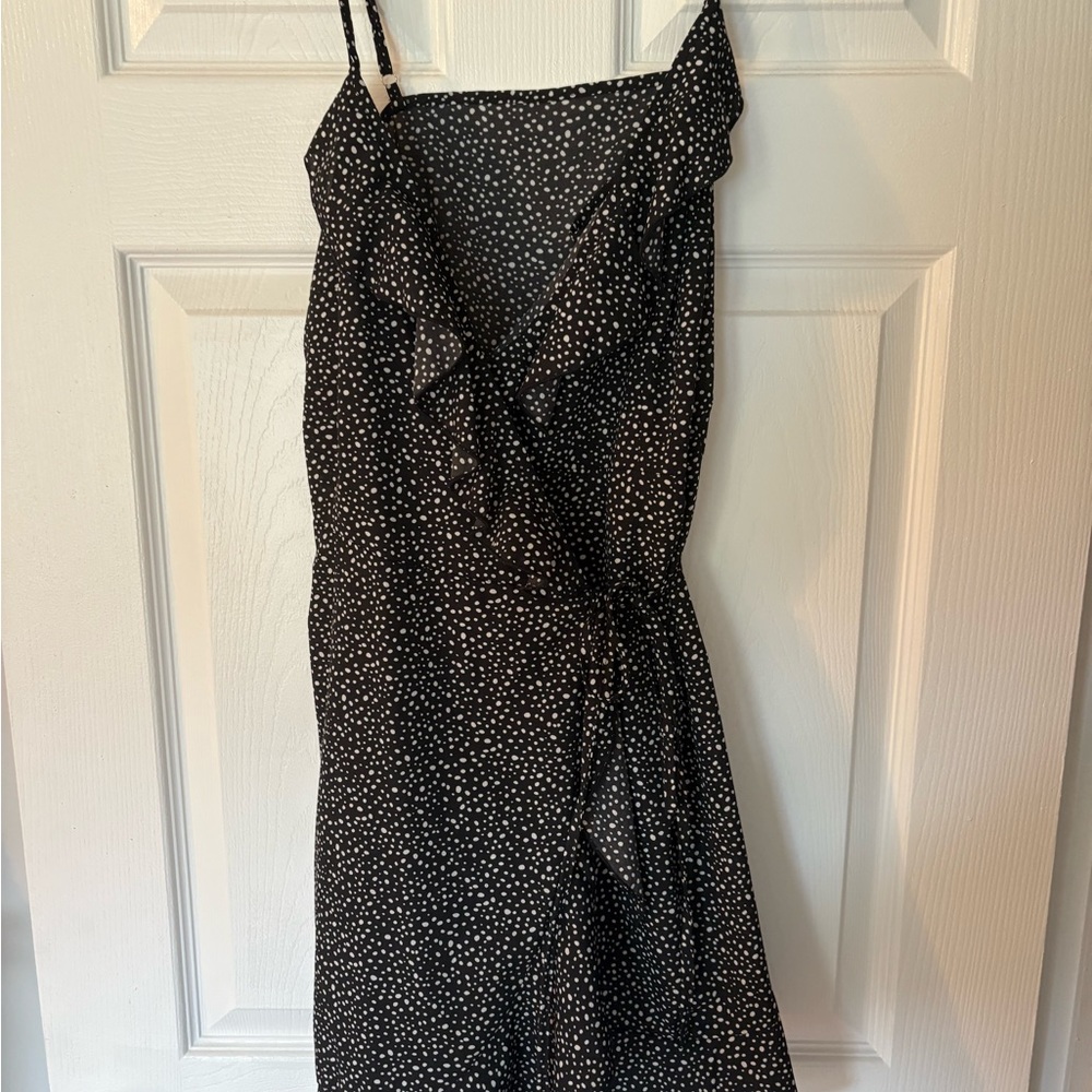 SHEIN Black and White Ruffled Wrap Mini Dress